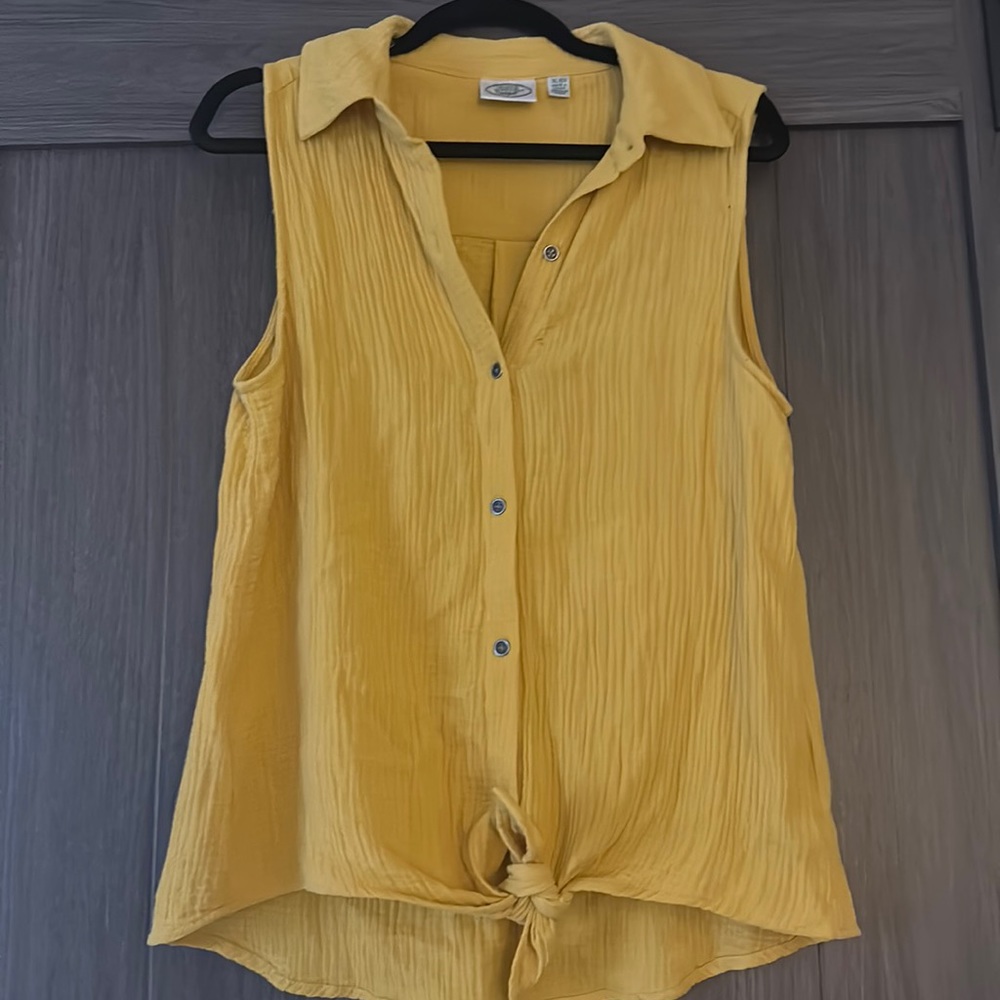 NWOT Laura Ashley cotton button up tank with tie front size XL mustard yellow